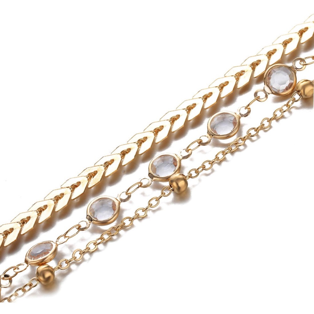 Bohemian 3 Piece Chevron Crystal Anklet Set - Picture 5 of 16